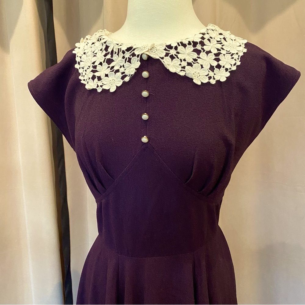 Hell Bunny purple vintage style dress with lace collar size L